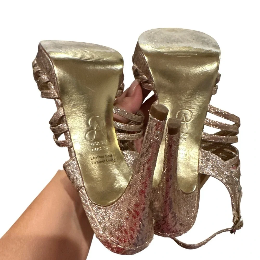 ADRIANNA PAPELL BECKA WEDDING GUEST SHIMMER PLATFORM SLINGBACK OPEN TOE SHOES 8